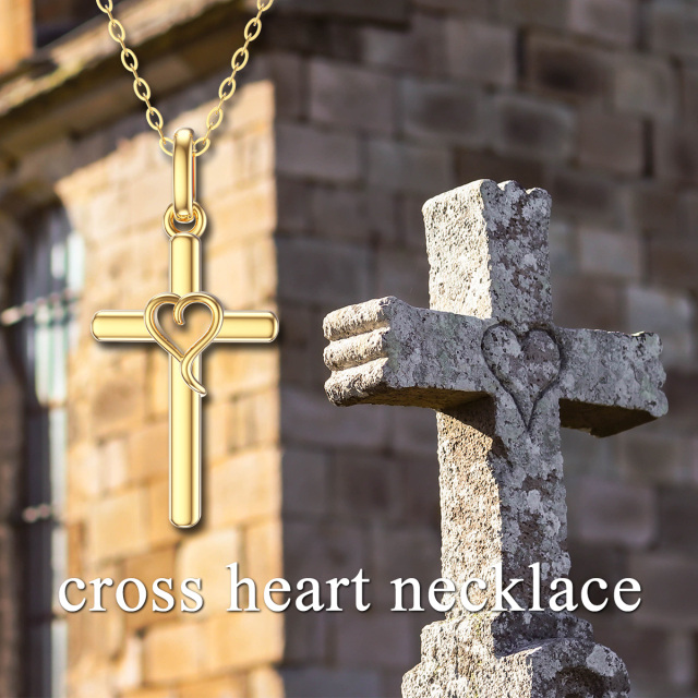 14K Gold Cross & Heart Pendant Necklace-6
