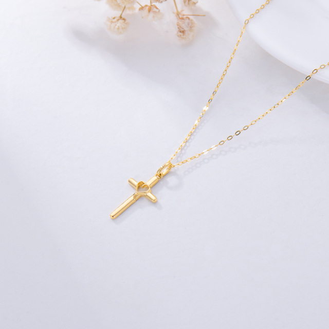 14K Gold Cross & Heart Pendant Necklace-4