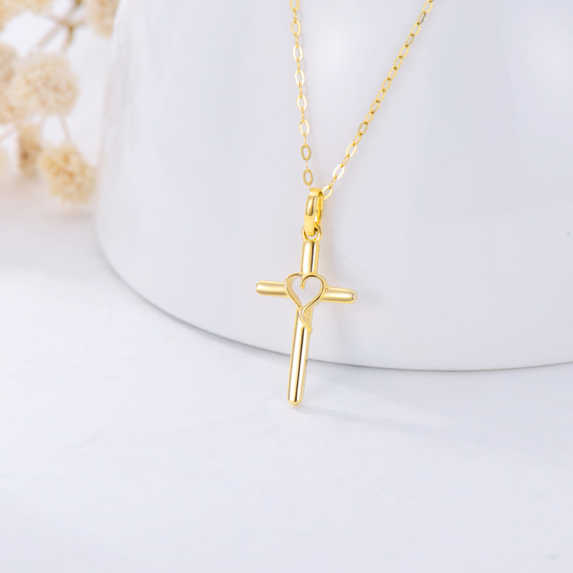 14K Gold Cross & Heart Pendant Necklace-3