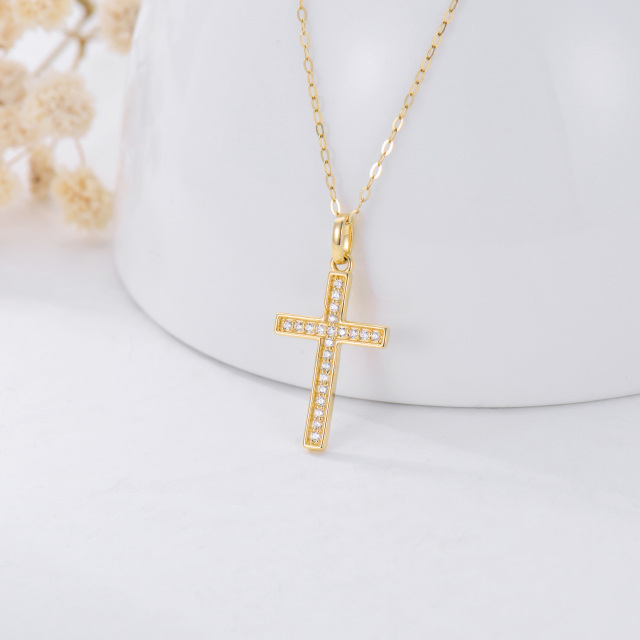 14K Gold Circular Shaped Cubic Zirconia Cross Pendant Necklace-3