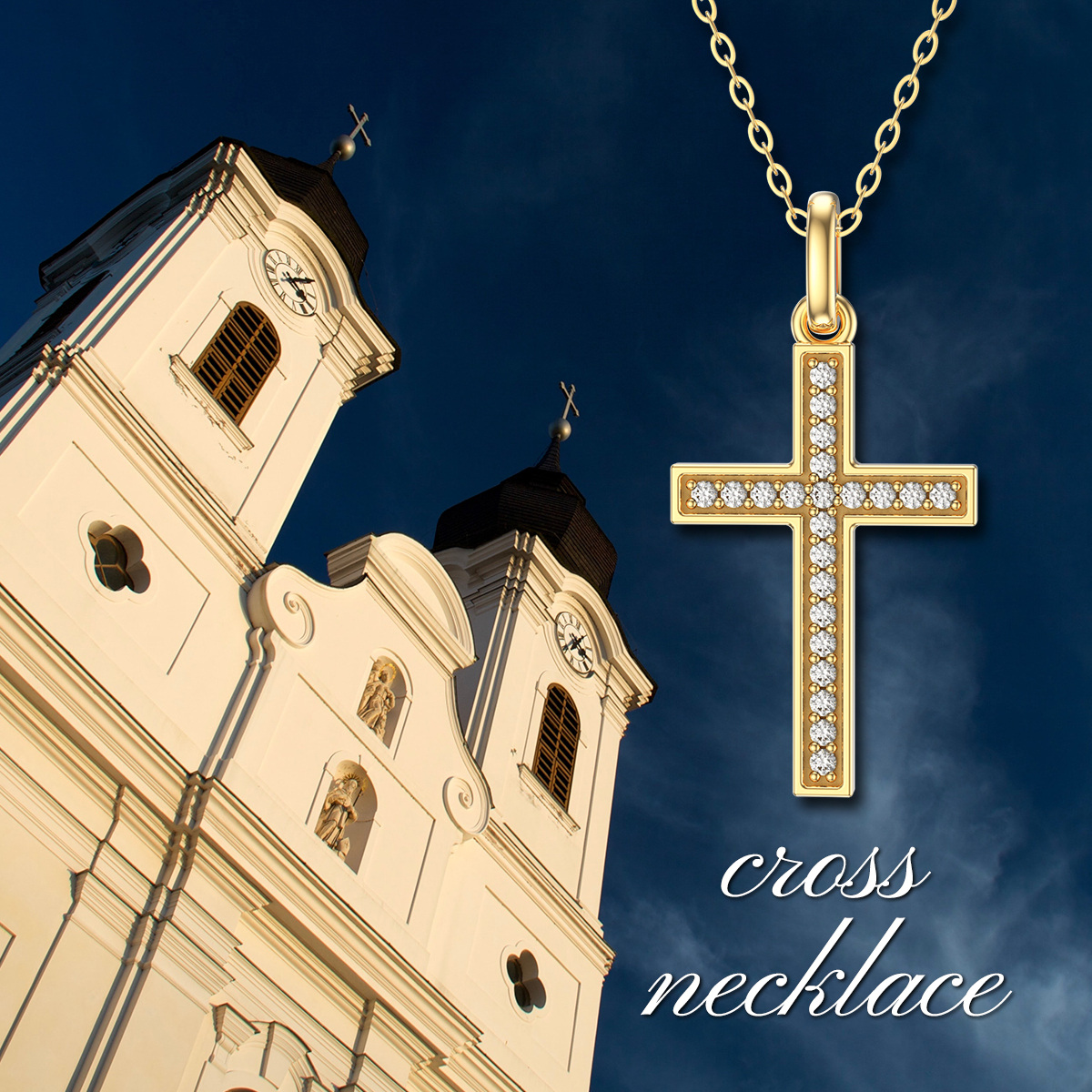 Collier en or 14K avec pendentif croix en zircon cubique de forme circulaire-6