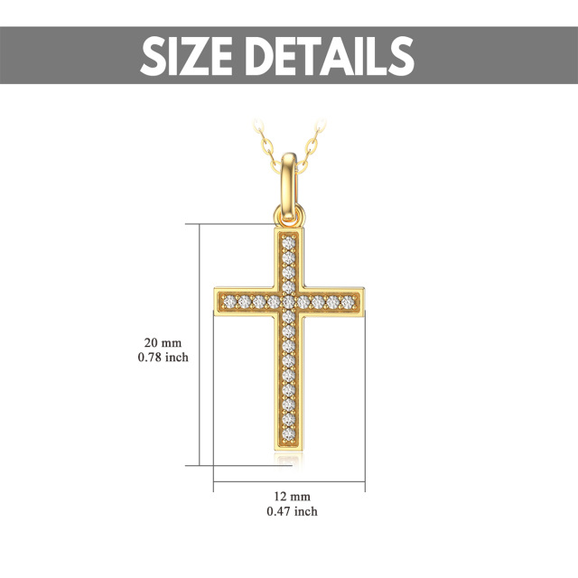 14K Gold Circular Shaped Cubic Zirconia Cross Pendant Necklace-4