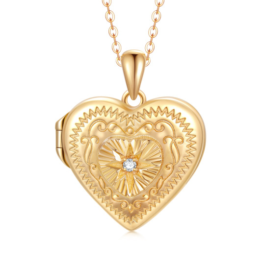 10K Gold Circular Shaped Cubic Zirconia Heart & Star Of David Personalized Photo Locket Necklace