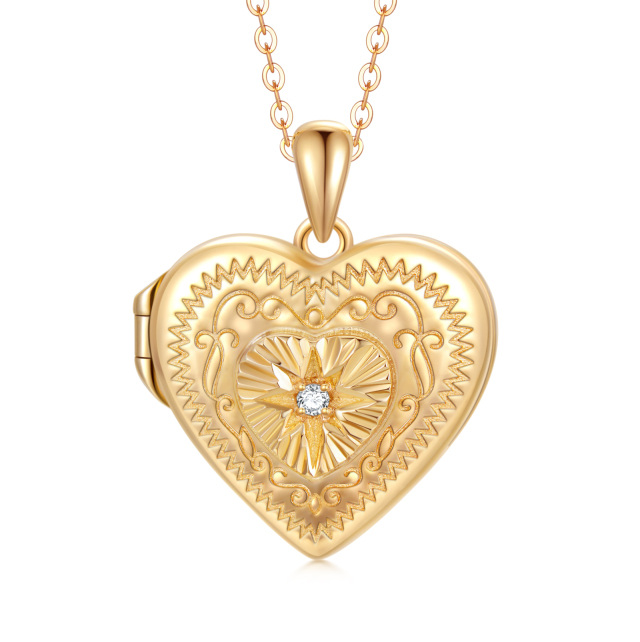 10K Gold Circular Shaped Cubic Zirconia Heart & Star Of David Personalized Photo Locket Necklace-1
