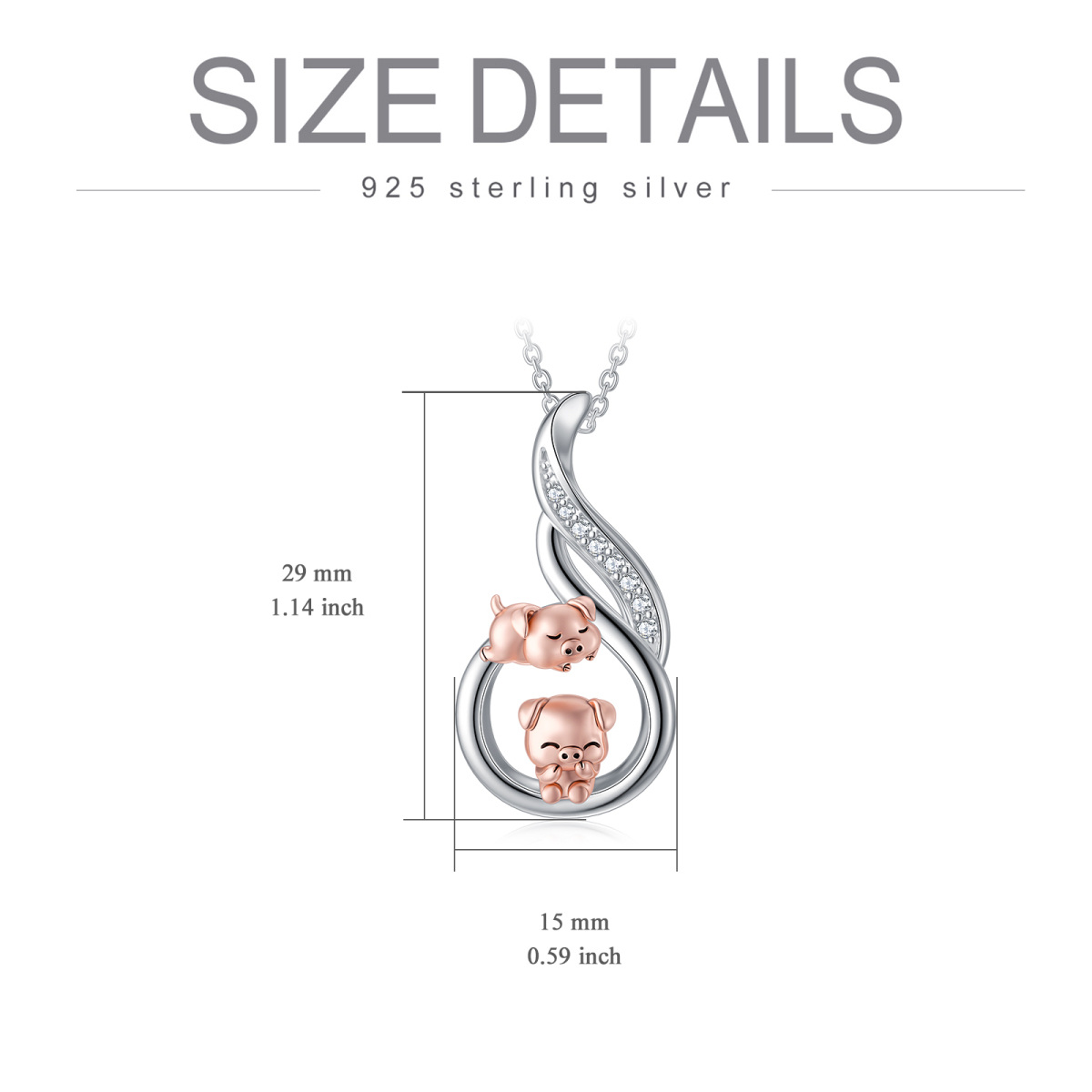 Sterling Silver Two-tone Circular Shaped Cubic Zirconia Pig Pendant Necklace-5