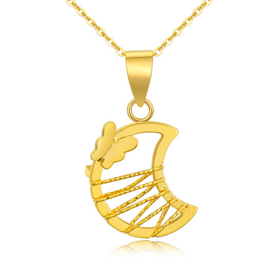 18K Gold Butterfly & Moon Pendant Necklace