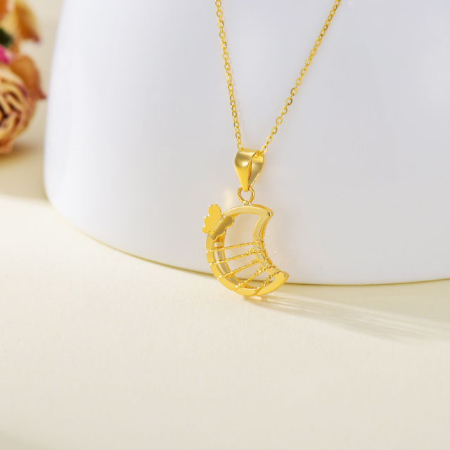 18K Gold Butterfly & Moon Pendant Necklace-2