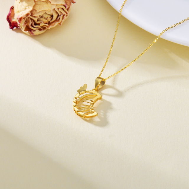 18K Gold Butterfly & Moon Pendant Necklace-3