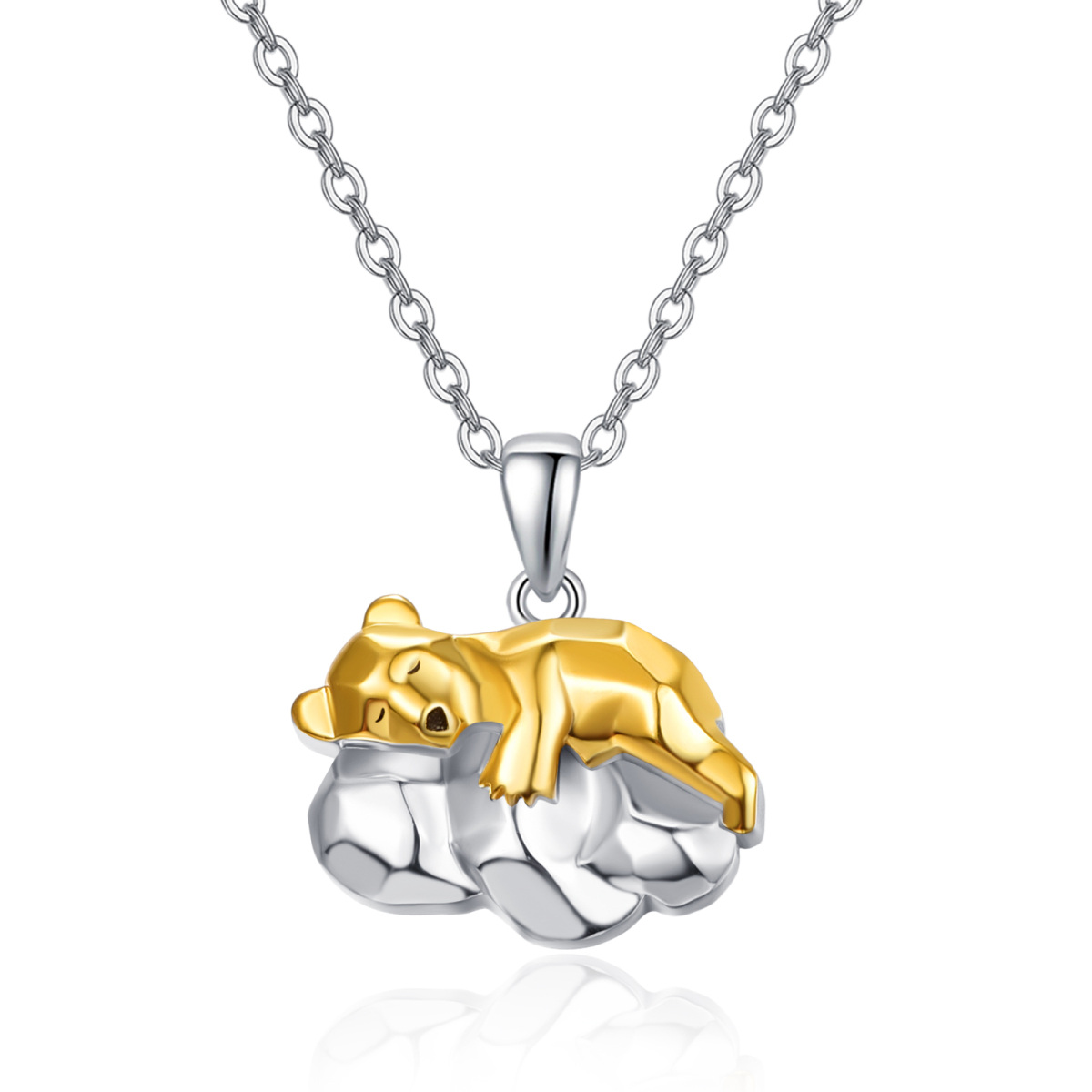 Sterling Silver Two-tone Bear & Cloud Pendant Necklace-1