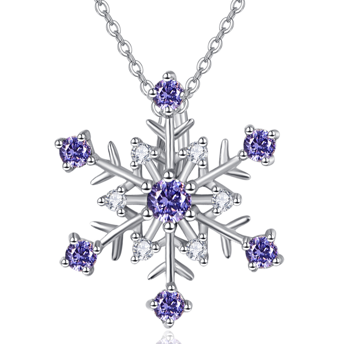 Sterling Silver Circular Shaped Zircon Snowflake Pendant Necklace-1
