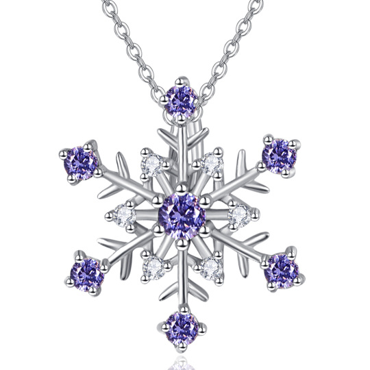 Sterling Silver Circular Shaped Zircon Snowflake Pendant Necklace