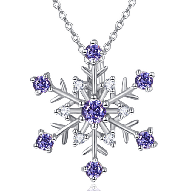 Sterling Silver Circular Shaped Zircon Snowflake Pendant Necklace-0