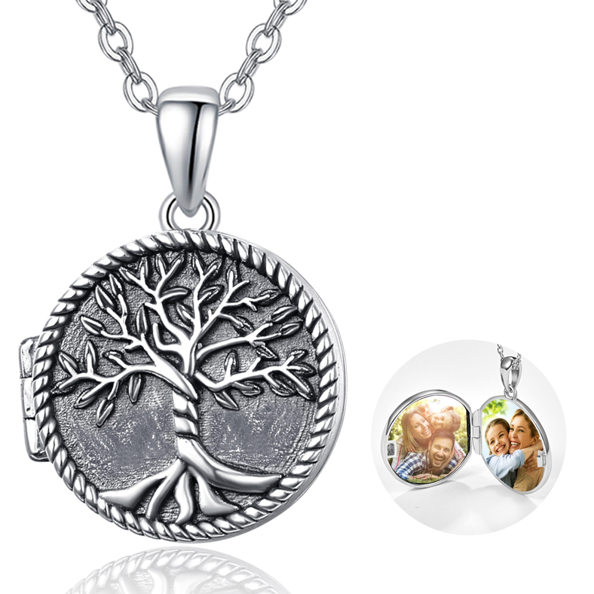 Sterling Silver Tree Of Life Personalized Photo Locket Necklace-1