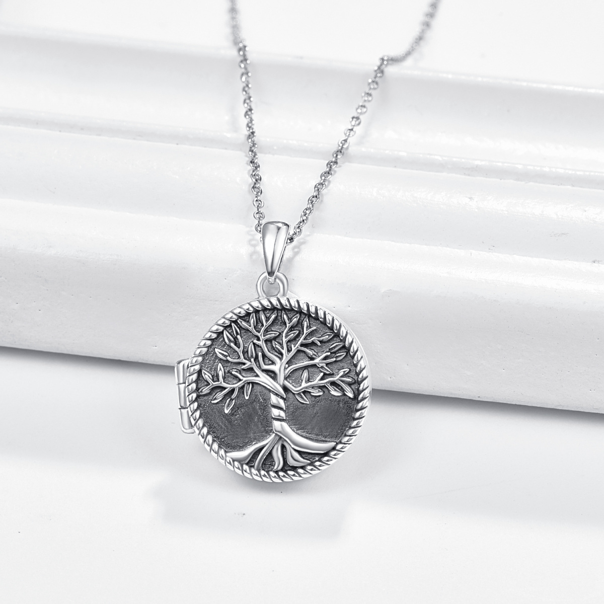 Sterling Silver Tree Of Life Personalized Photo Locket Necklace-4