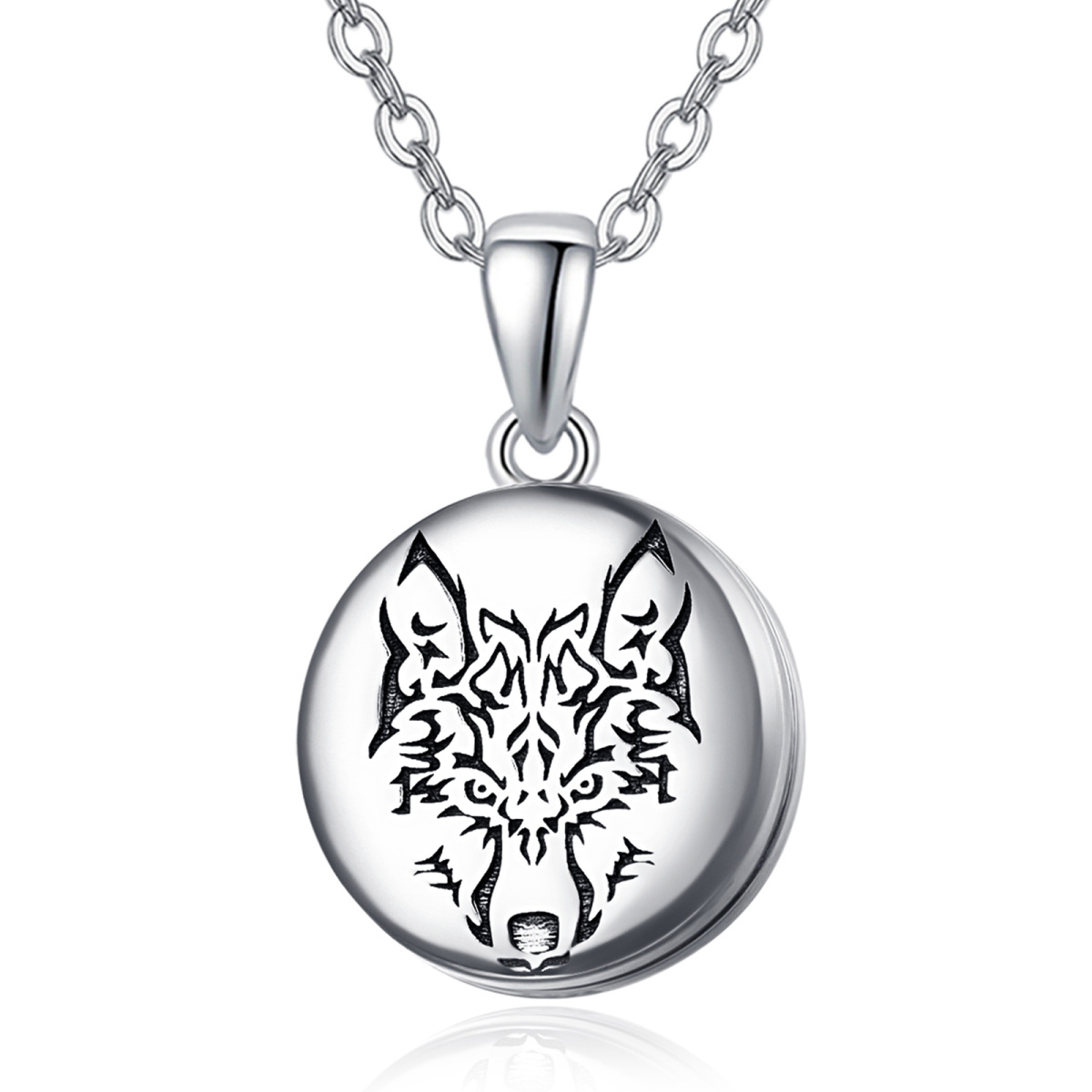 Sterling Silver Wolf Personalized Photo Locket Necklace-1