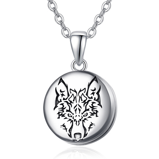 Colar de prata esterlina com medalhão fotográfico personalizado Wolf