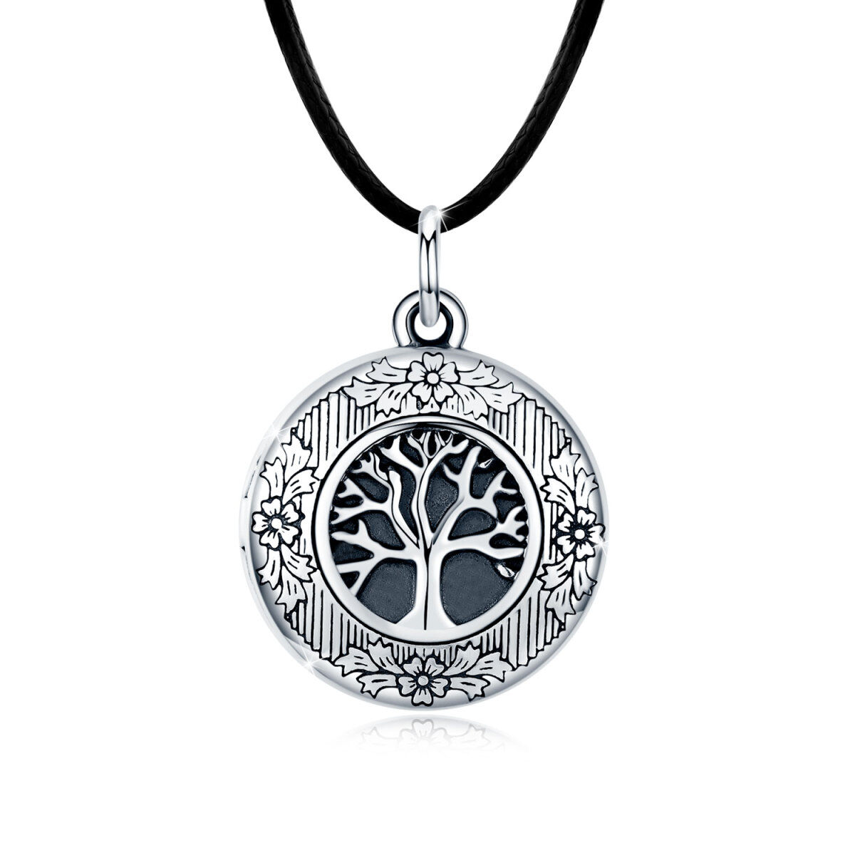 Sterling Silber Baum des Lebens Vintage oxidiert personalisierte Foto Medaillon Halskette-1