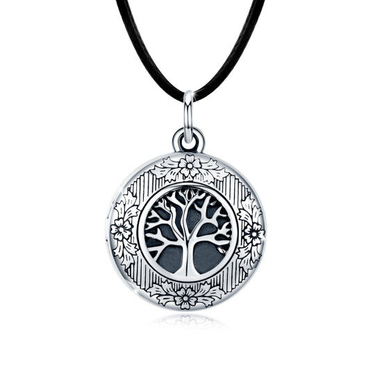 Collana con medaglione fotografico personalizzato in argento sterling con albero della vita vintage ossidato