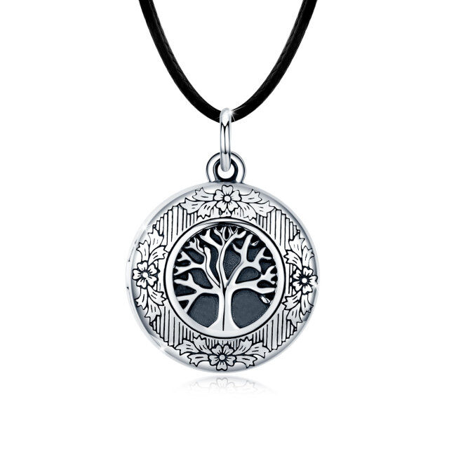 Sterling Silver Tree Of Life Vintage Oxidized Personalized Photo Locket Necklace-0