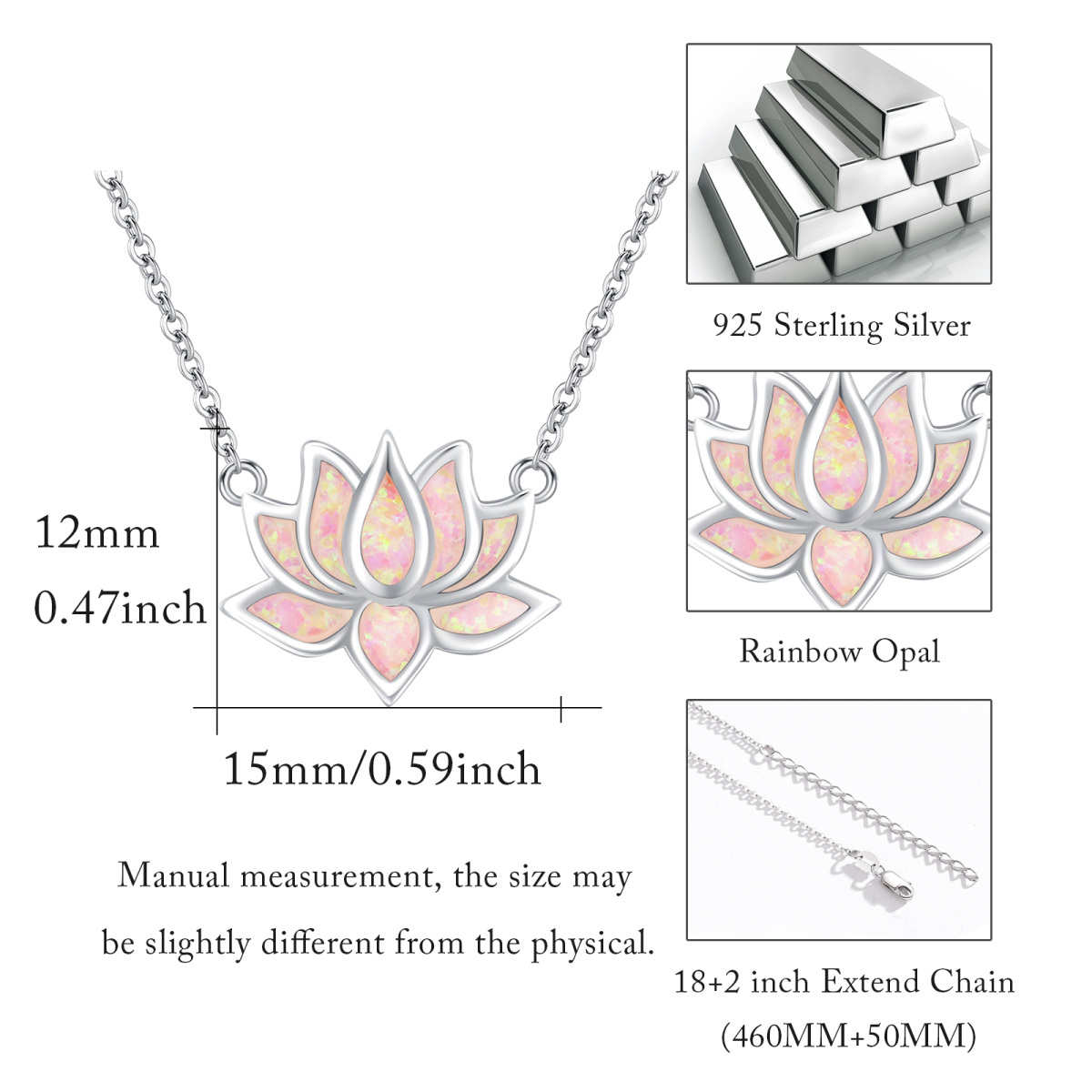 Sterling Silber Opal Lotus Anhänger Halskette-6