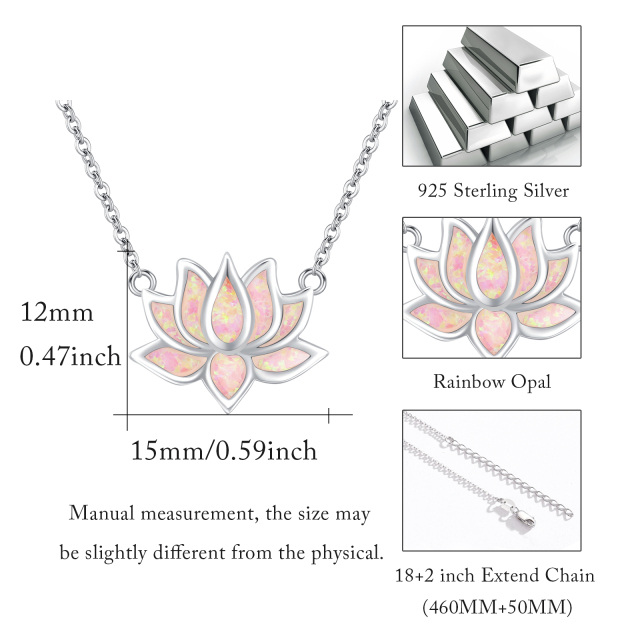 Sterling Silver Opal Lotus Pendant Necklace-5