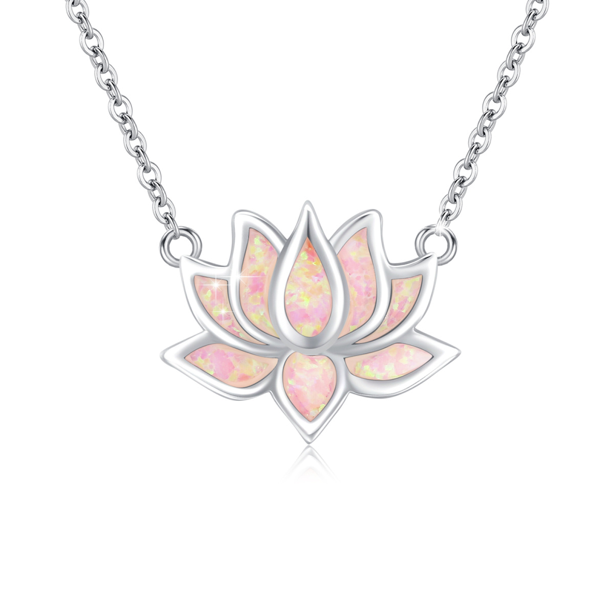 Sterling Silver Opal Lotus Pendant Necklace-1