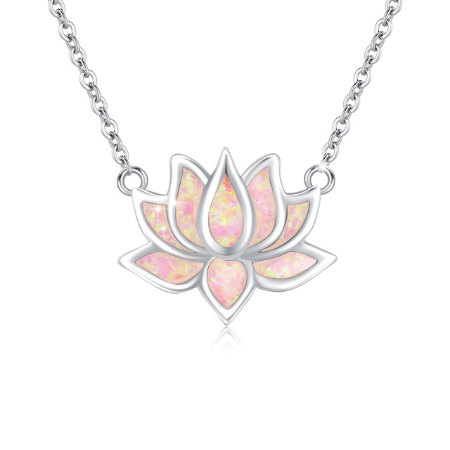 Sterling Silver Opal Lotus Pendant Necklace-0