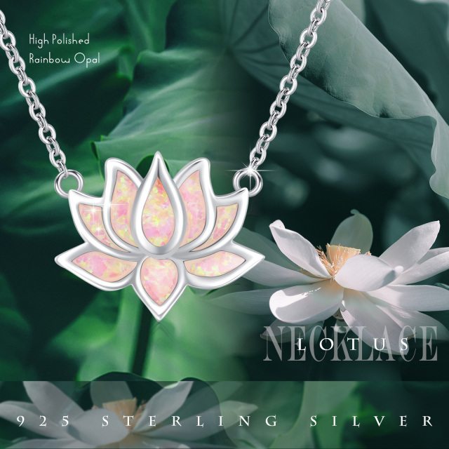 Sterling Silver Opal Lotus Pendant Necklace-3