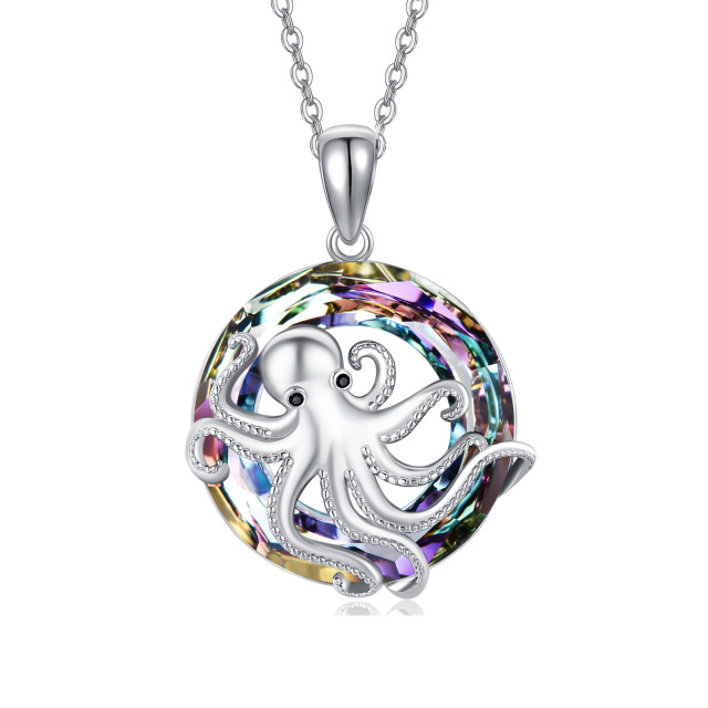 Sterling Silver Crystal Octopus Pendant Necklace-4