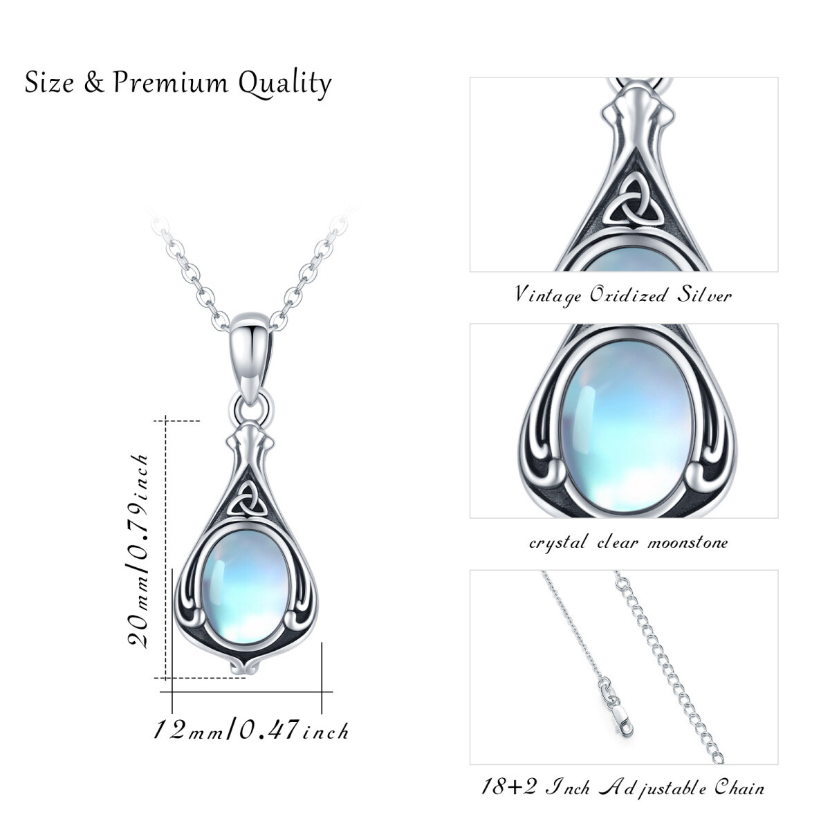Sterling Silber Mondstein keltischen Knoten & Triforce Urne Halskette für Asche-7