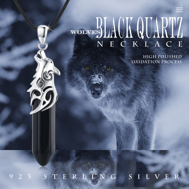 Collier pendentif loup en cristal en argent sterling-3