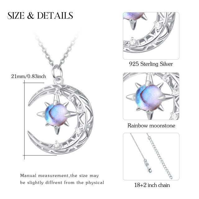 Sterling Silver Round Moonstone Moon Pendant Necklace-3