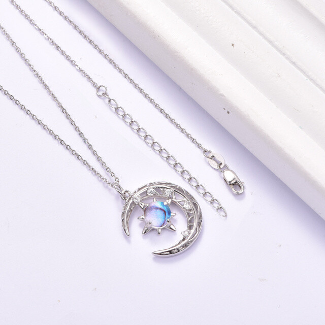 Sterling Silver Round Moonstone Moon Pendant Necklace-2