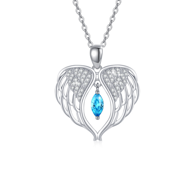 Sterling Silver Cubic Zirconia Angel Wings Pendant Necklace-1