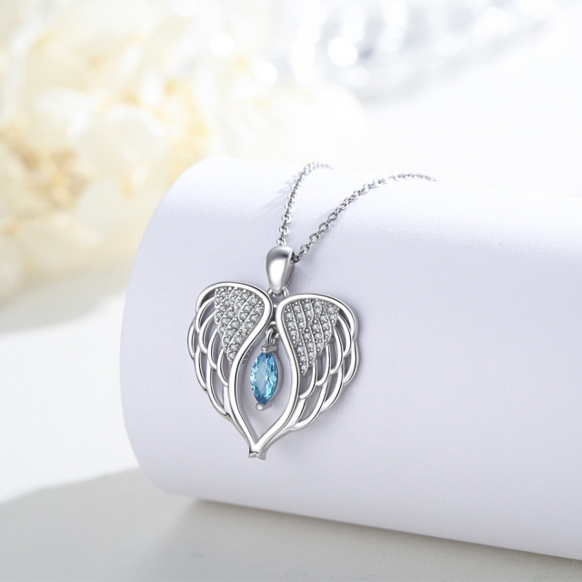 Sterling Silver Cubic Zirconia Angel Wings Pendant Necklace-4
