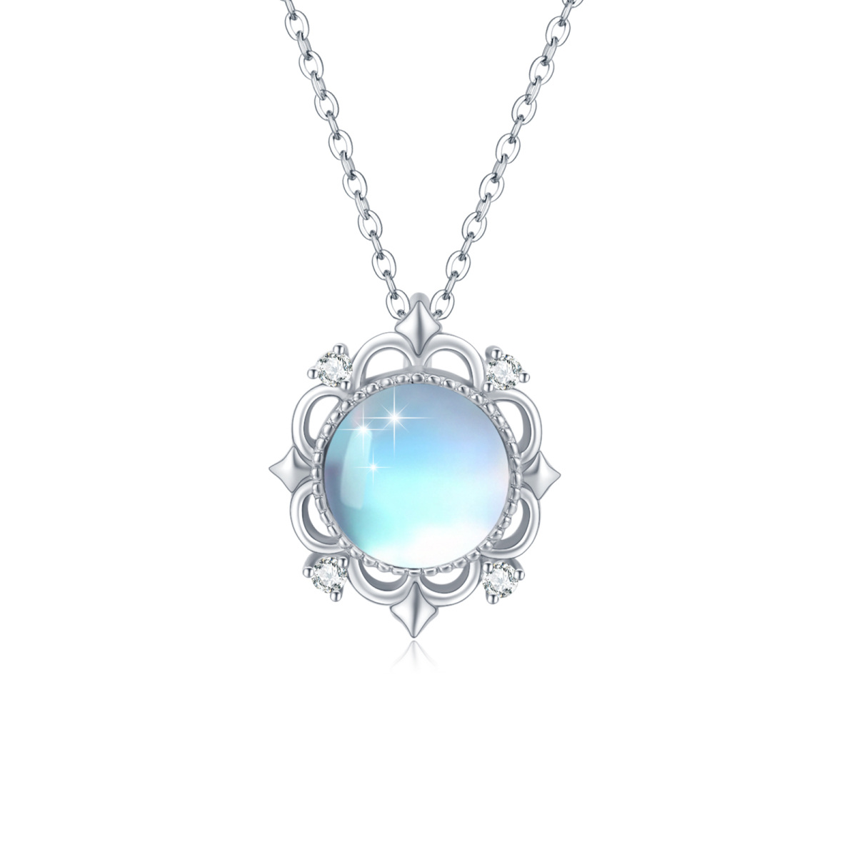 Collier en argent sterling avec pendentif circulaire en pierre de lune pour elle-1