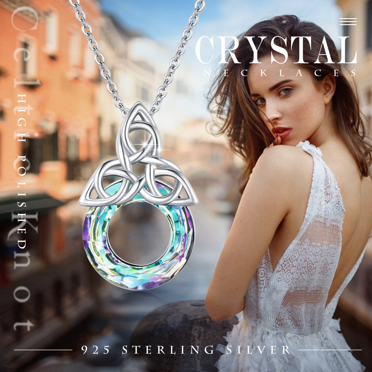 Sterling Silber Keltischer Knoten Kristall Anhänger Halskette-6