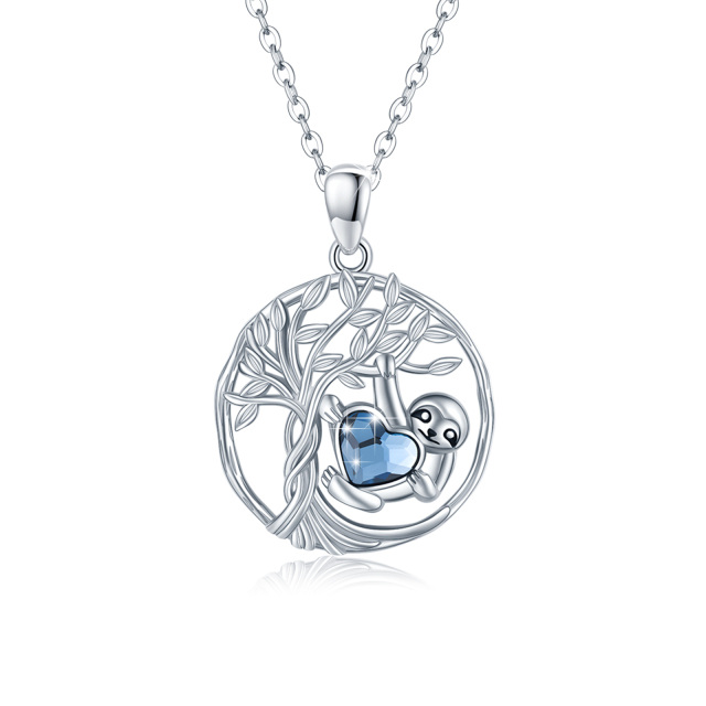 Sterling Silver Cubic Zirconia Sloth Pendant Necklace-1