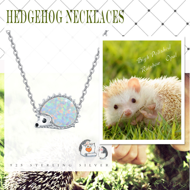 Sterling Silver Opal Hedgehog Pendant Necklace-4