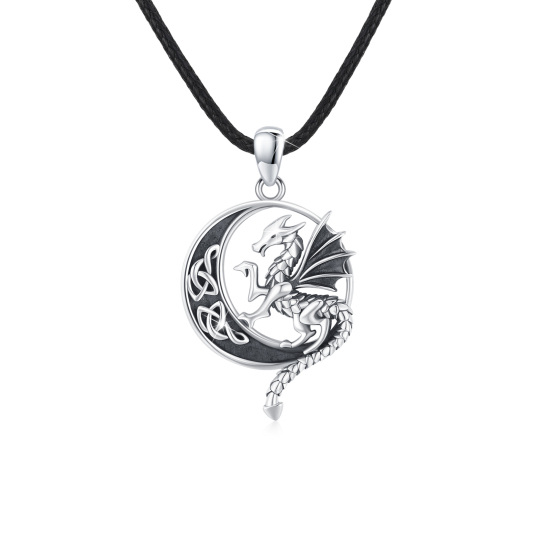 Collana con ciondolo in argento sterling con drago e nodo celtico e luna per uomo