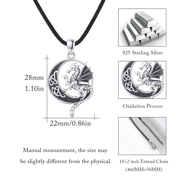 Sterling Silver Dragon & Celtic Knot & Moon Pendant Necklace for Men-4