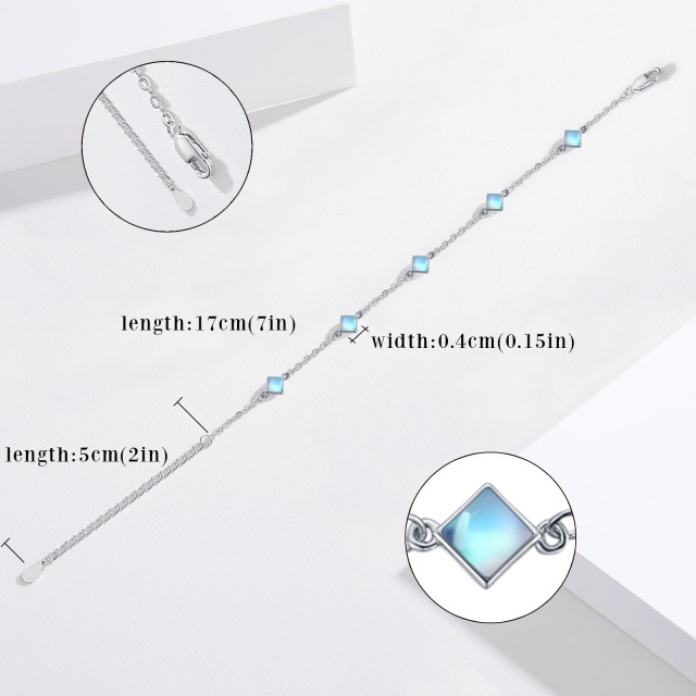 Sterling Silver Princess-square Shaped Moonstone Square Bead Station Chain Bracelet-3