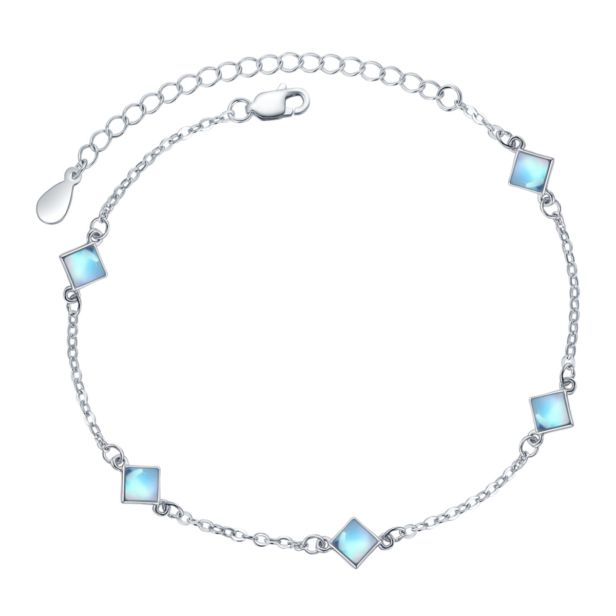 Bracelet en argent sterling avec chaîne à stations et perles carrées en pierre de lune de-1