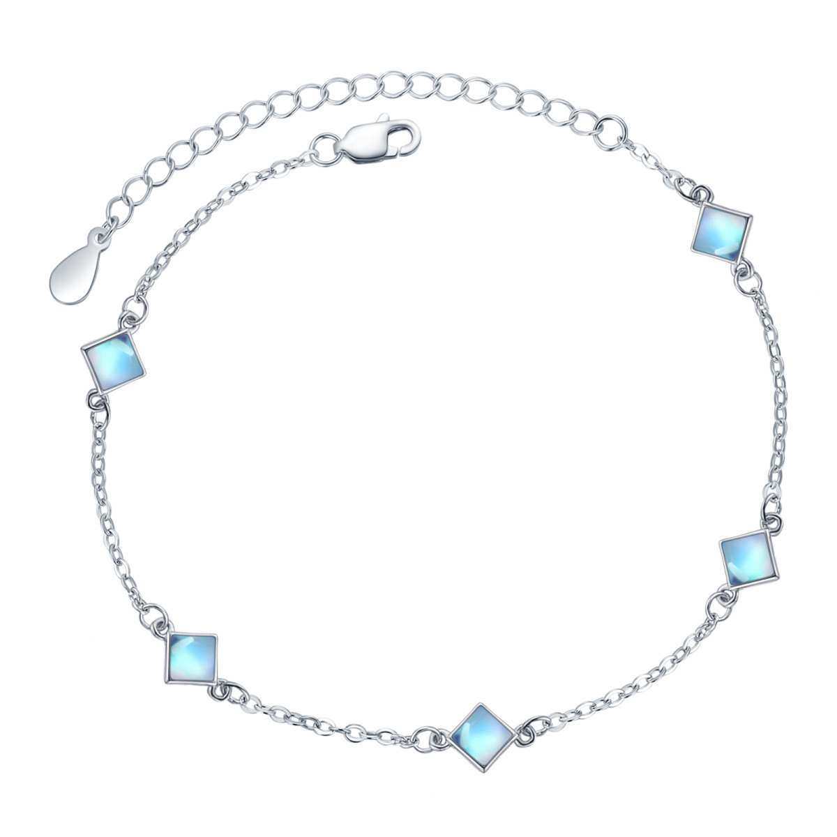 Pulsera de plata de ley con cadena de cuentas cuadradas en forma de princesa de piedra lun-1