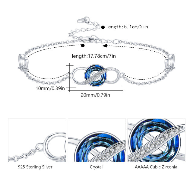 Sterling Silver Circular Shaped Crystal Infinite Symbol Pendant Bracelet-6