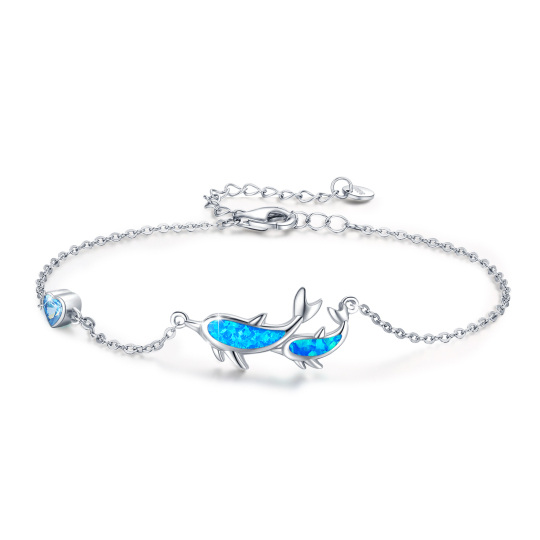 Sterling Silver Cubic Zirconia & Opal Dolphin & Heart Pendant Bracelet