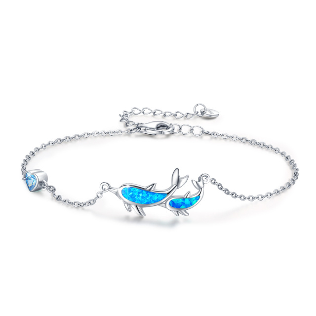 Sterling Silver Cubic Zirconia & Opal Dolphin & Heart Pendant Bracelet-1