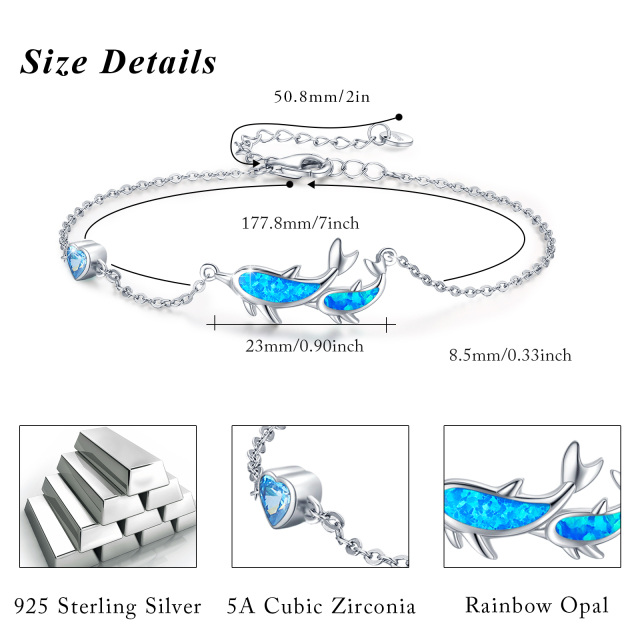 Sterling Silver Cubic Zirconia & Opal Dolphin & Heart Pendant Bracelet-5