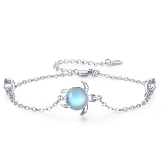 Bracelet en argent sterling avec pendentif en forme de cœur et de tortue en pierre de lune