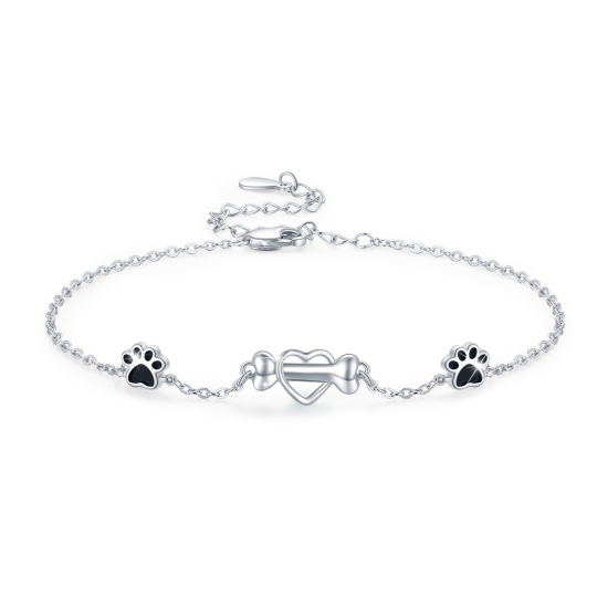 Sterling Silver Two-tone Dog & Paw & Heart Pendant Bracelet